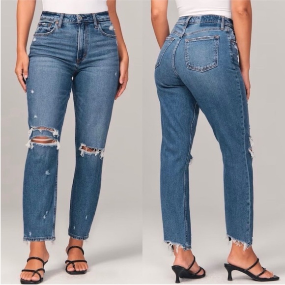 Abercrombie & Fitch Denim - Abercrombie & Fitch The Mom High Rise Distressed Jeans in Blue Size 24 or 00